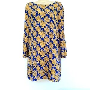 Bridgette Bailey Dress Long-Sleeve Floral Yellow and Blue Size Large